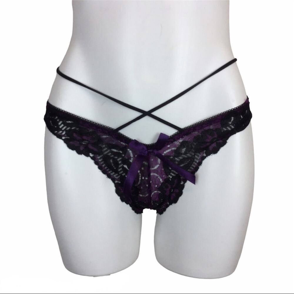 Black and Purple Lace G string thong panties Small